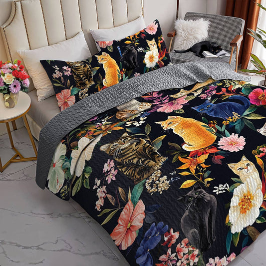 Lorva All Season Quilt 3-Piece Set Moonlit Garden Whiskers