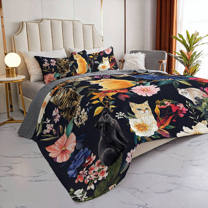 Lorva All Season Quilt 3-Piece Set Moonlit Garden Whiskers
