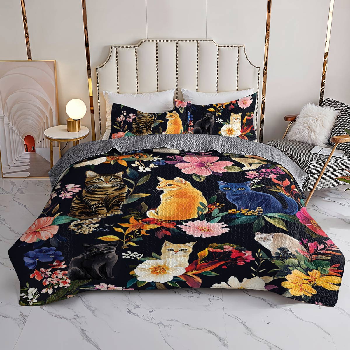 Lorva All Season Quilt 3-Piece Set Moonlit Garden Whiskers