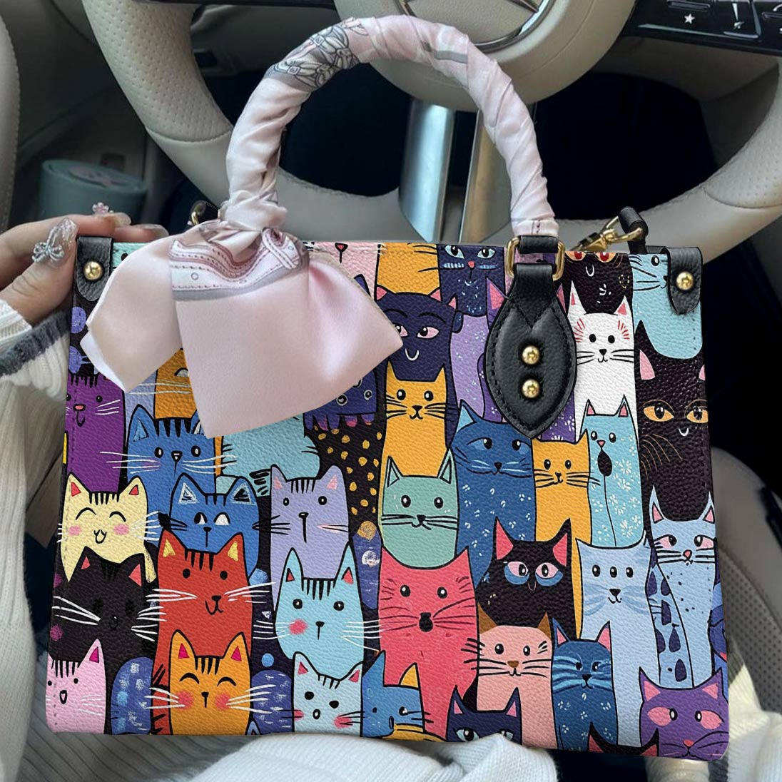 Lorva Leather Bag Colorful Cat Parade