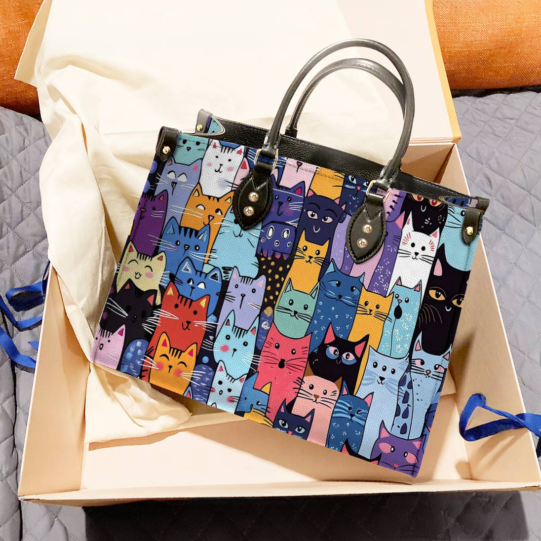 Lorva Leather Bag Colorful Cat Parade