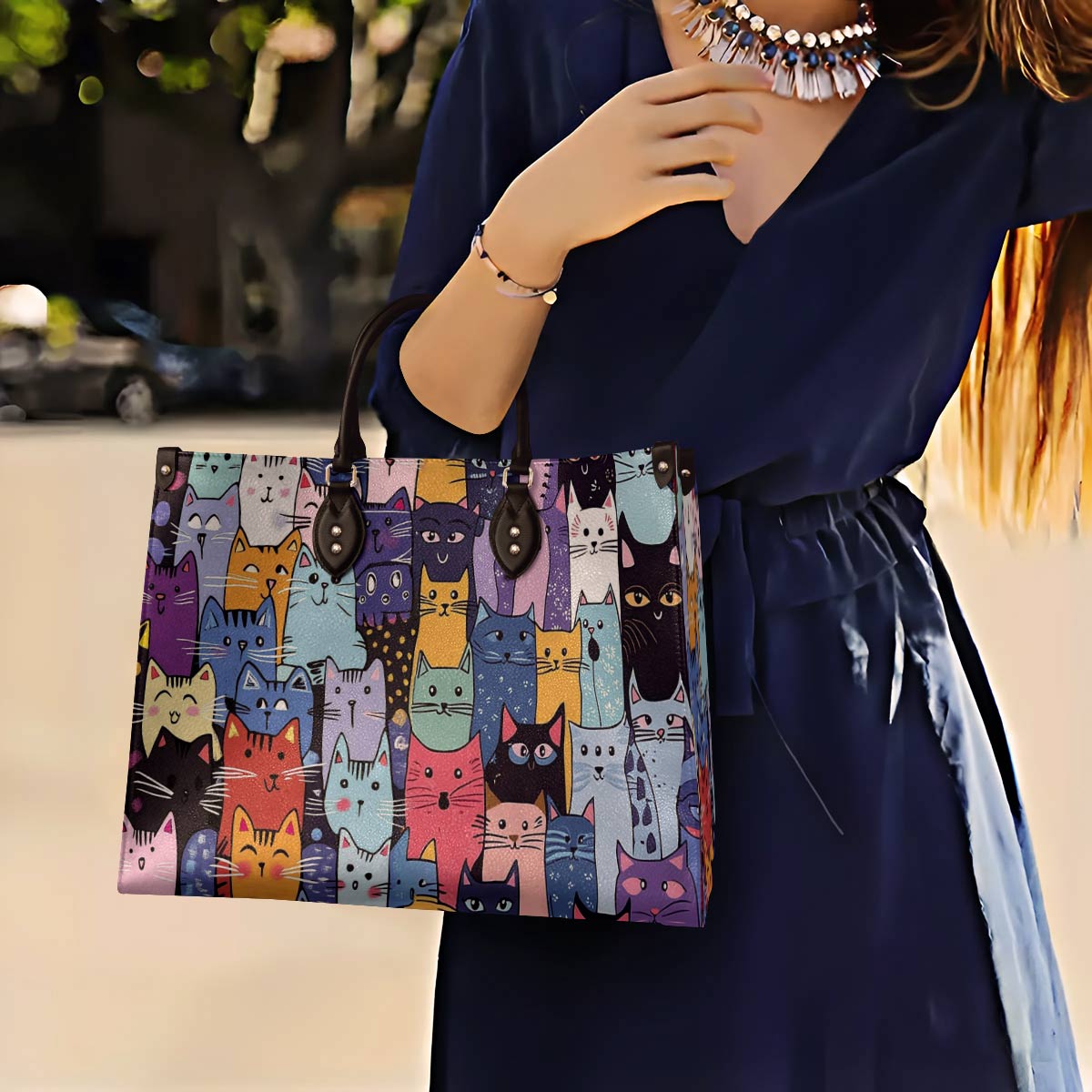 Lorva Leather Bag Colorful Cat Parade