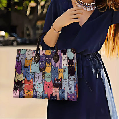 Lorva Leather Bag Colorful Cat Parade