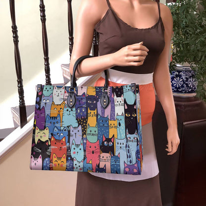 Lorva Leather Bag Colorful Cat Parade