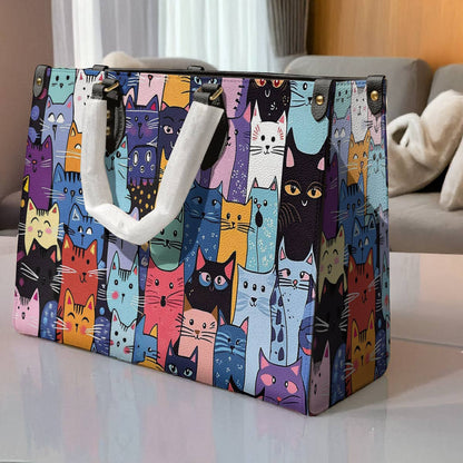 Lorva Leather Bag Colorful Cat Parade
