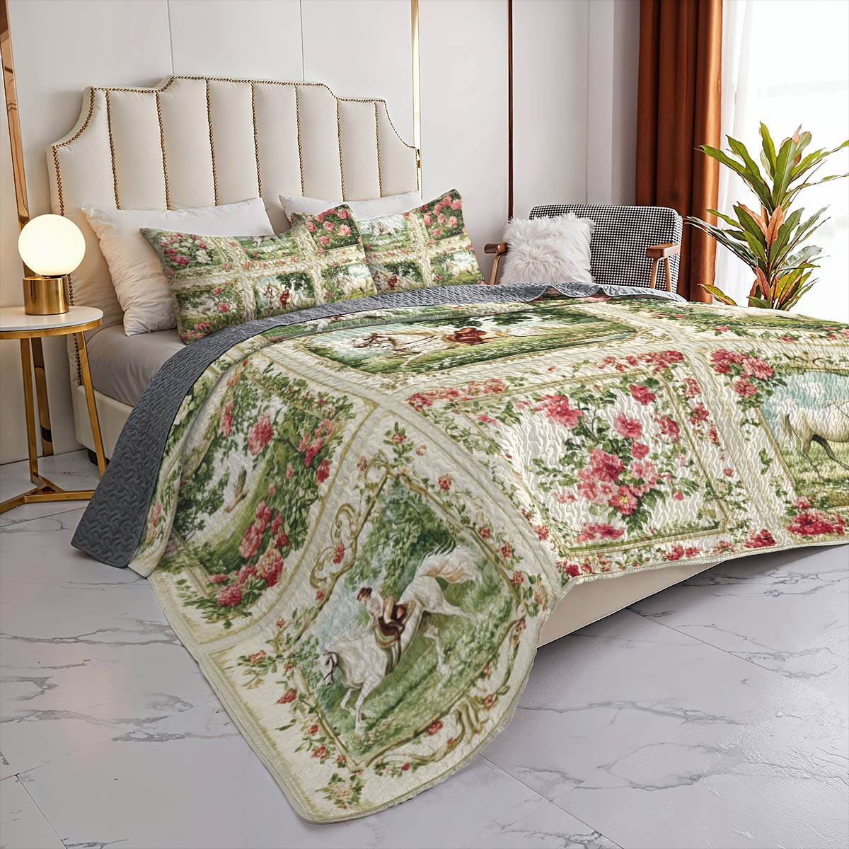 Lorva Horse All Season Quilt 3-Piece Set Horse Charm Floral Grace