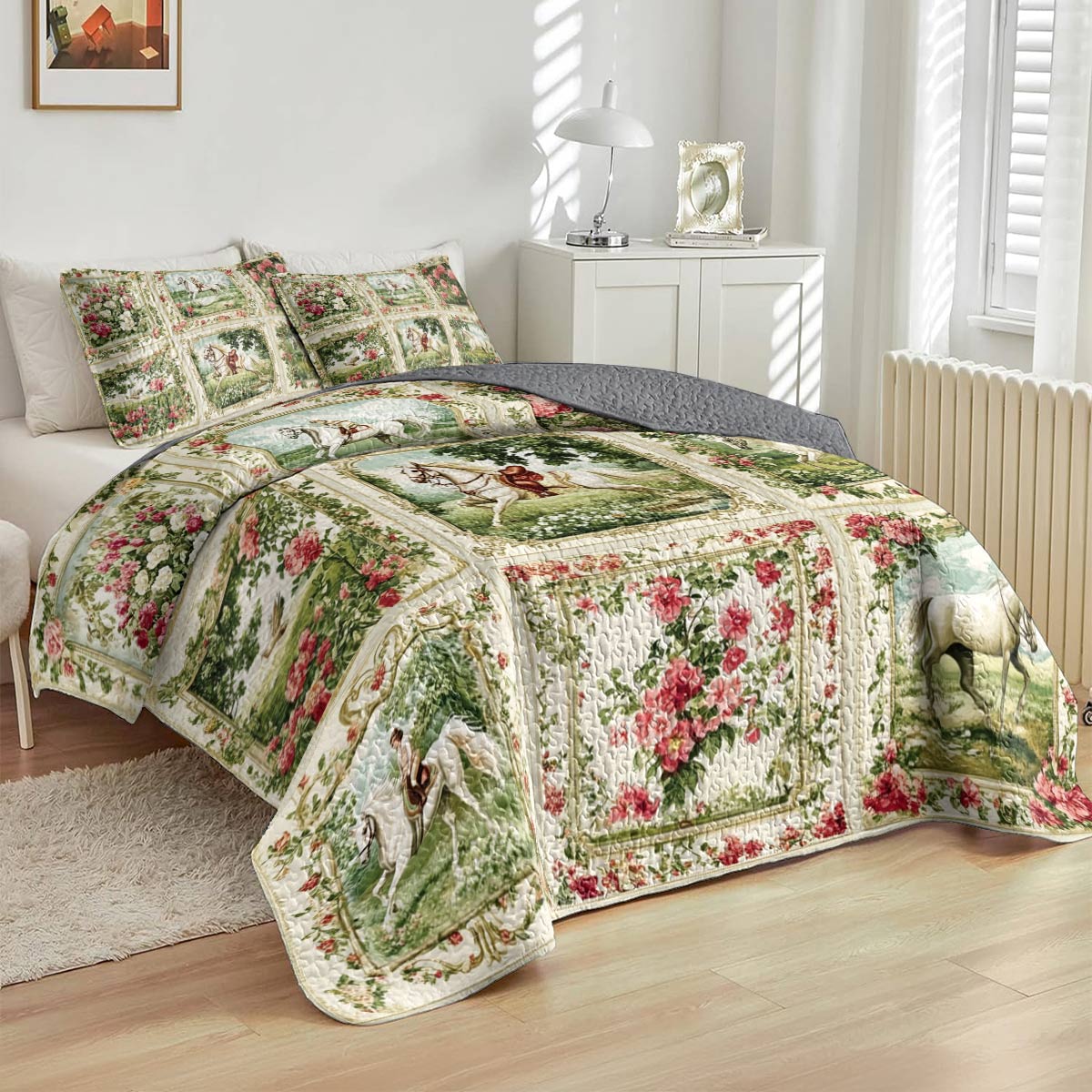 Lorva Horse All Season Quilt 3-Piece Set Horse Charm Floral Grace