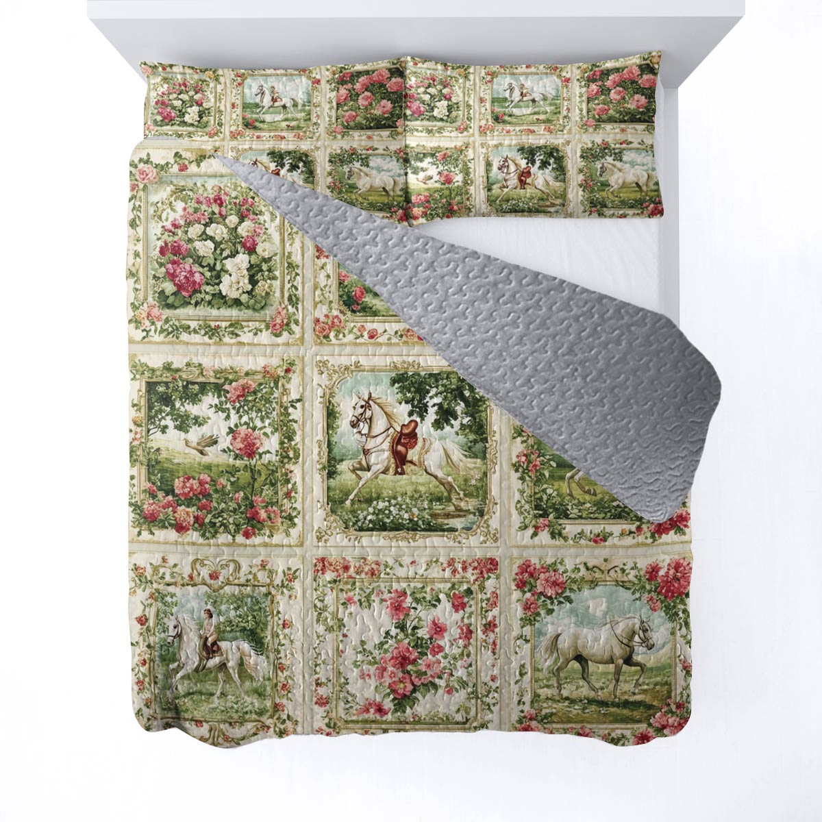 Lorva Horse All Season Quilt 3-Piece Set Horse Charm Floral Grace