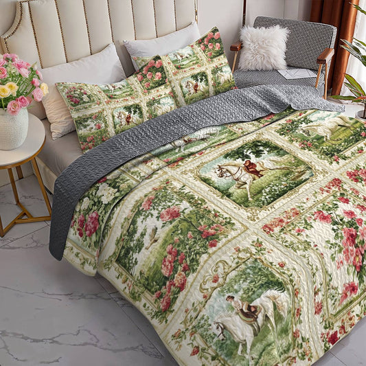 Lorva Horse All Season Quilt 3-Piece Set Horse Charm Floral Grace