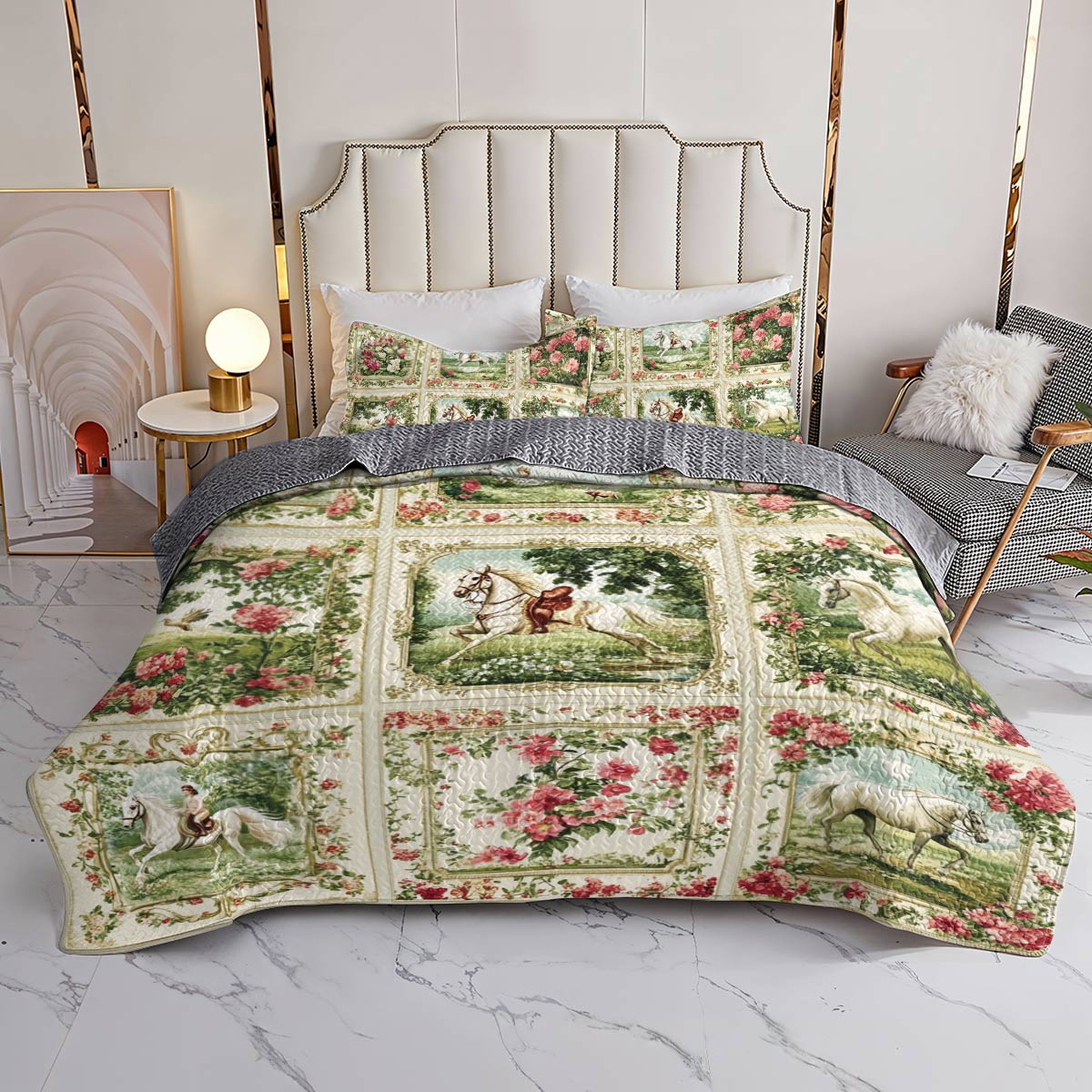 Lorva Horse All Season Quilt 3-Piece Set Horse Charm Floral Grace