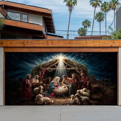 Lorva Christmas Garage Door Banner Decoration Golden Silence Of Bethlehem