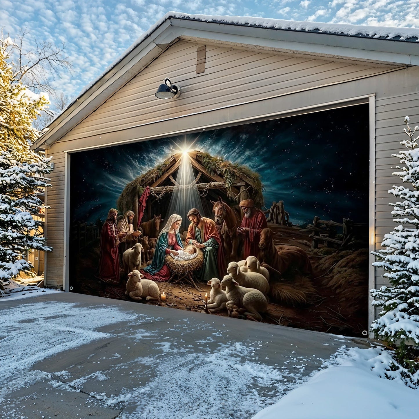 Lorva Christmas Garage Door Banner Decoration Golden Silence Of Bethlehem