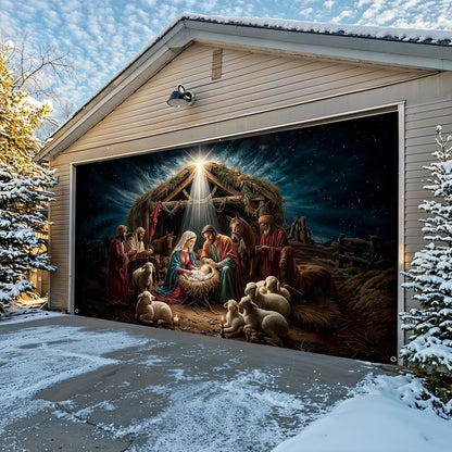 Lorva Christmas Garage Door Banner Decoration Golden Silence Of Bethlehem