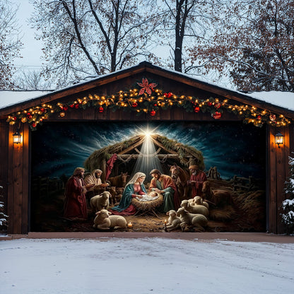 Lorva Christmas Garage Door Banner Decoration Golden Silence Of Bethlehem