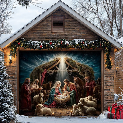 Lorva Christmas Garage Door Banner Decoration Golden Silence Of Bethlehem