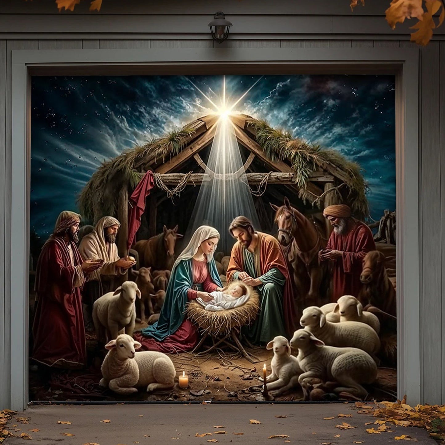 Lorva Christmas Garage Door Banner Decoration Golden Silence Of Bethlehem