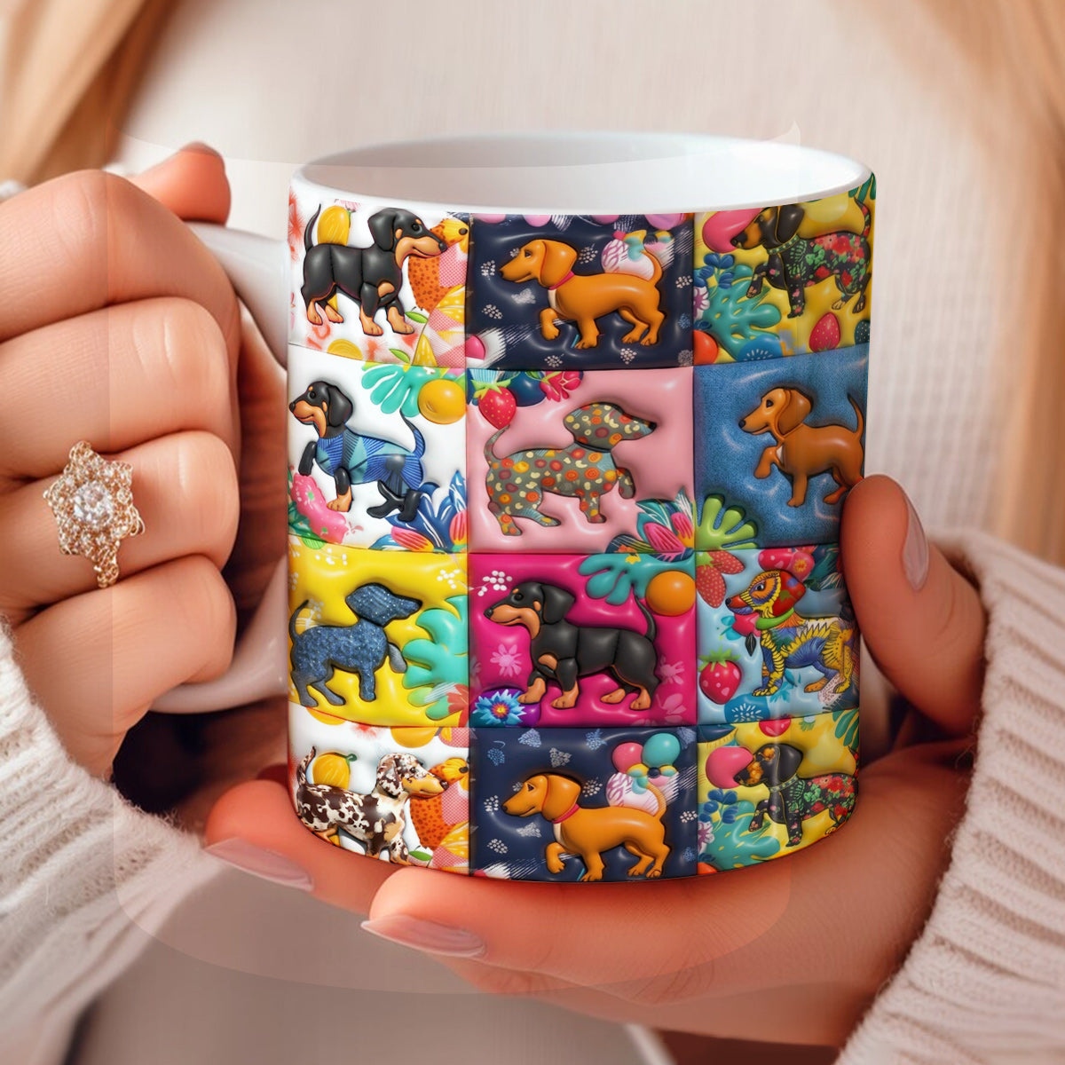 Lorva Flat Print Mug Amazing Tropical Dachshunds