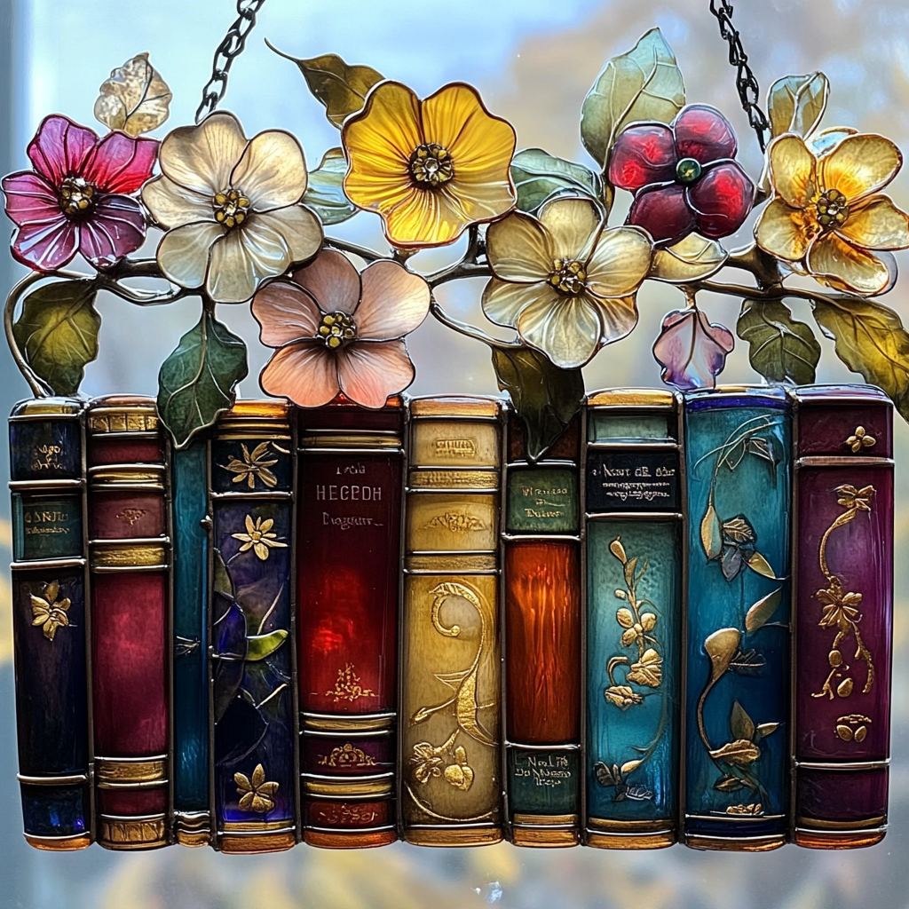 Lorva Reading Suncatcher Vintage Floral Books