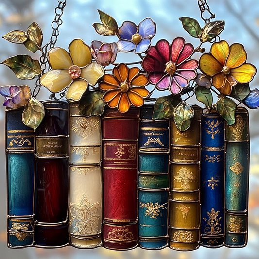Lorva Reading Suncatcher Charming Floral Books
