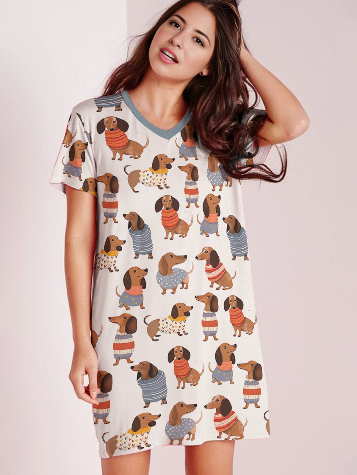 Lorva V-neck Nightshirt Dachshund Cuteness Overload