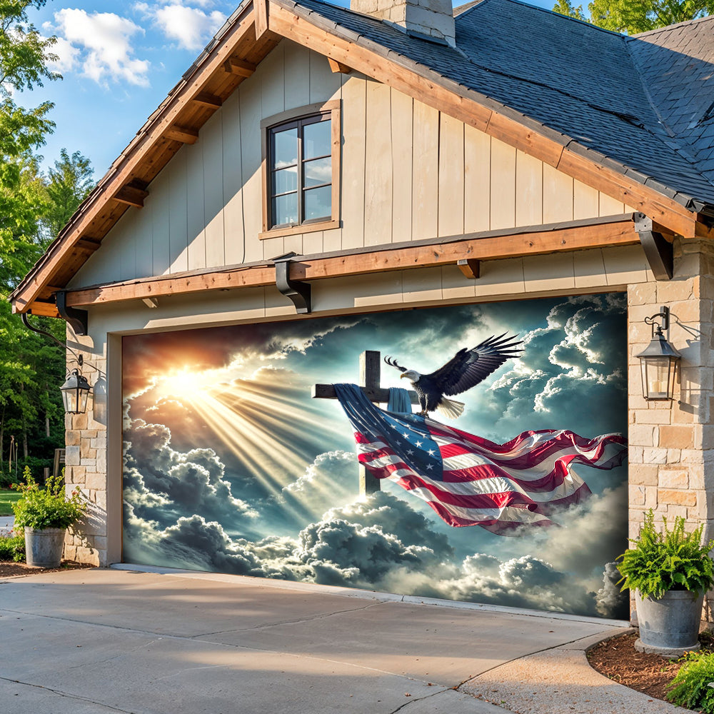 Lorva Patriotic Garage Door Banner Decoration Glory Over The Cross