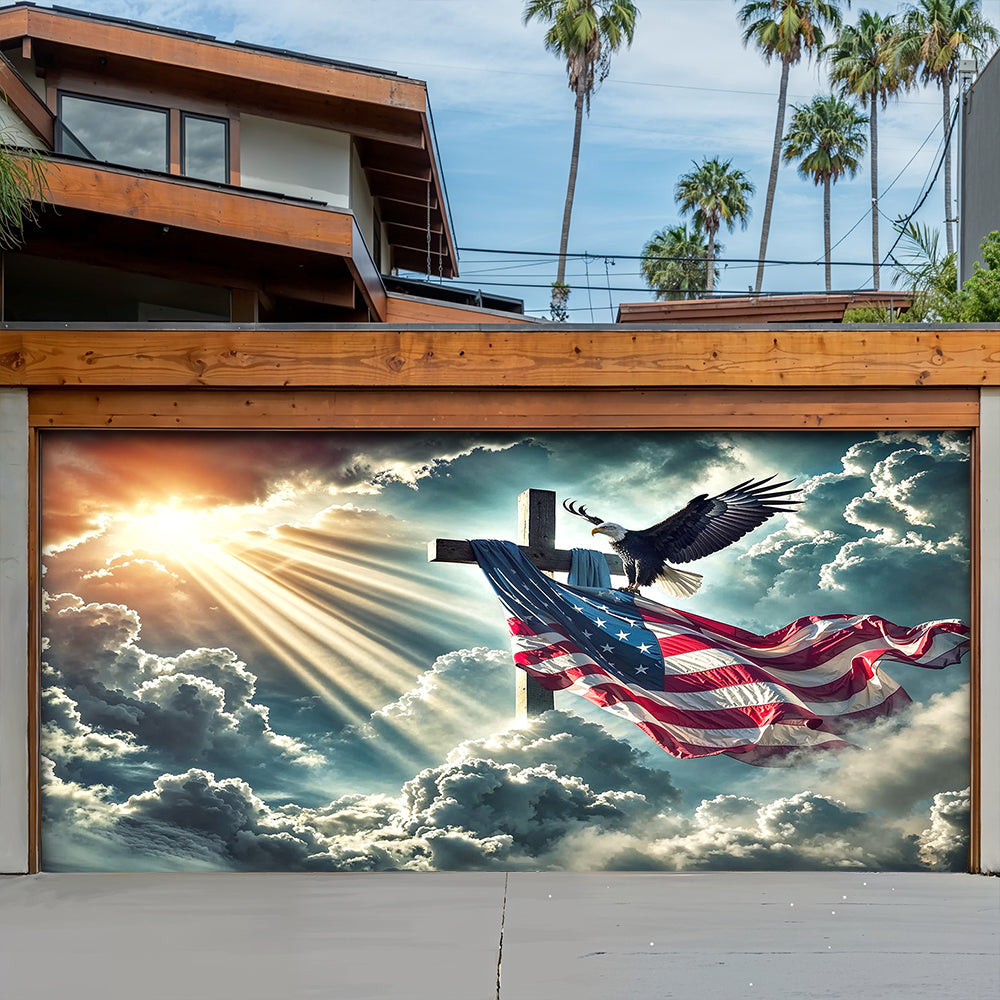 Lorva Patriotic Garage Door Banner Decoration Glory Over The Cross