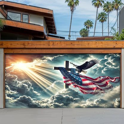 Lorva Patriotic Garage Door Banner Decoration Glory Over The Cross