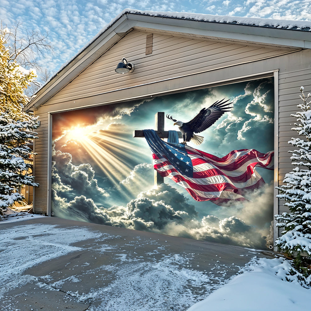 Lorva Patriotic Garage Door Banner Decoration Glory Over The Cross