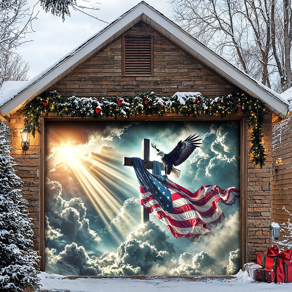 Lorva Patriotic Garage Door Banner Decoration Glory Over The Cross