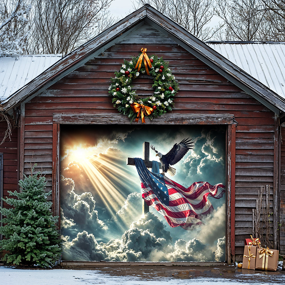 Lorva Patriotic Garage Door Banner Decoration Glory Over The Cross