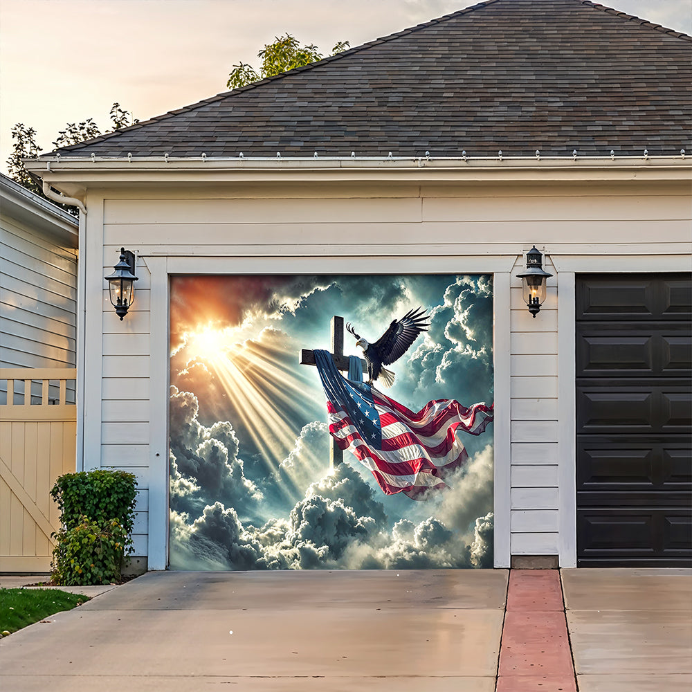 Lorva Patriotic Garage Door Banner Decoration Glory Over The Cross