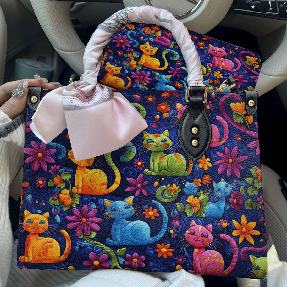 Lorva Cat Leather Bag Cute Cats Blossom