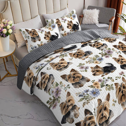 Lorva All Season Quilt 3-Piece Set Yorkie Garden Snuggles