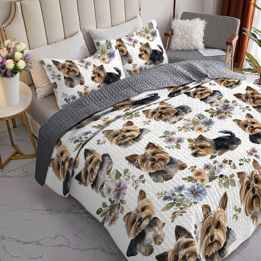Lorva All Season Quilt 3-Piece Set Yorkie Garden Snuggles