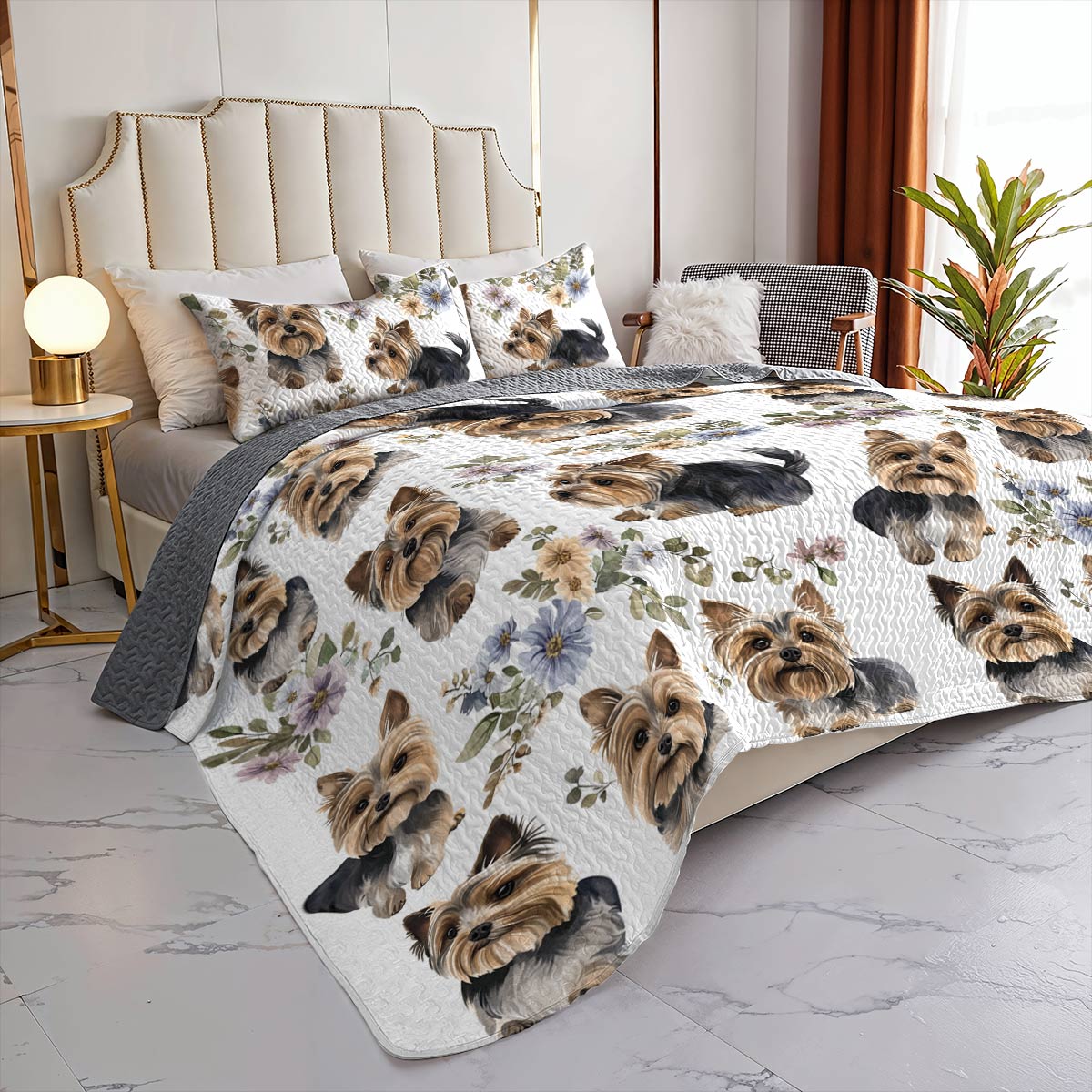 Lorva All Season Quilt 3-Piece Set Yorkie Garden Snuggles
