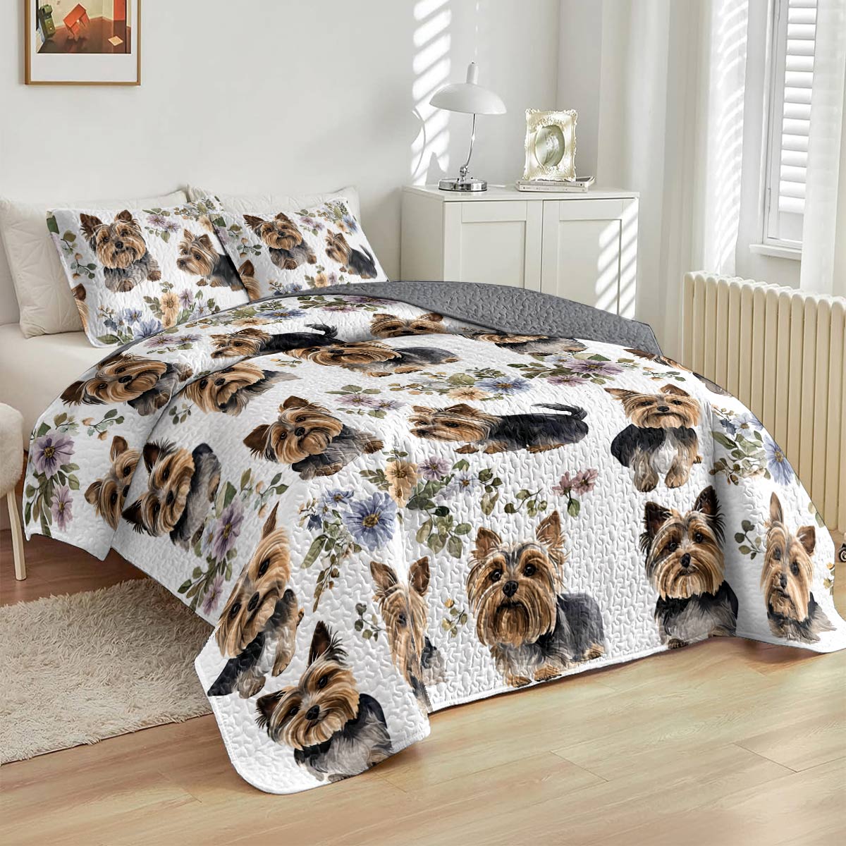 Lorva All Season Quilt 3-Piece Set Yorkie Garden Snuggles