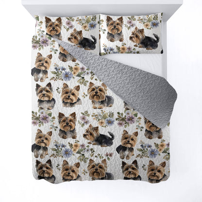 Lorva All Season Quilt 3-Piece Set Yorkie Garden Snuggles