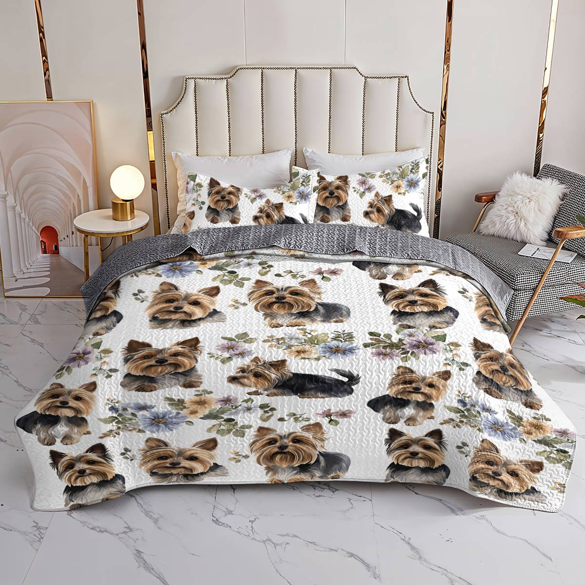 Lorva All Season Quilt 3-Piece Set Yorkie Garden Snuggles
