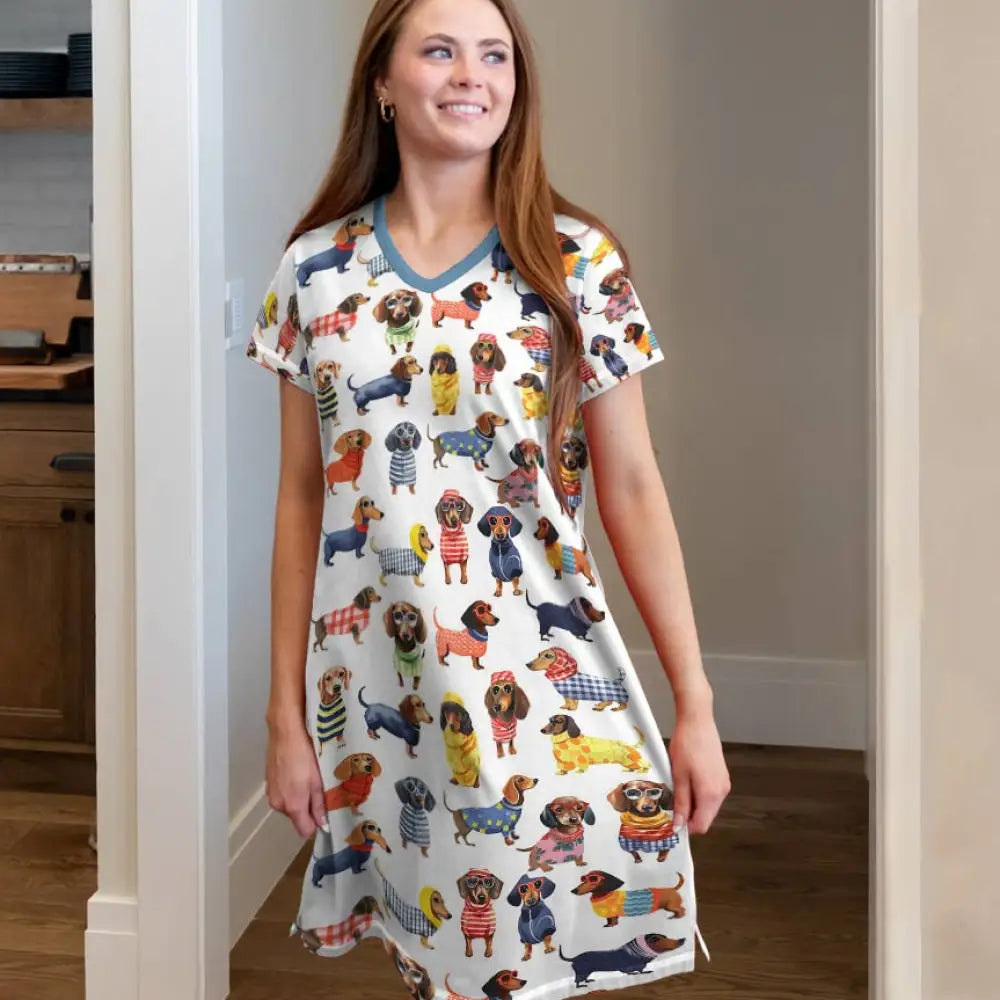 Lorva V-neck Nightshirt Amazing Stylish Dachshunds