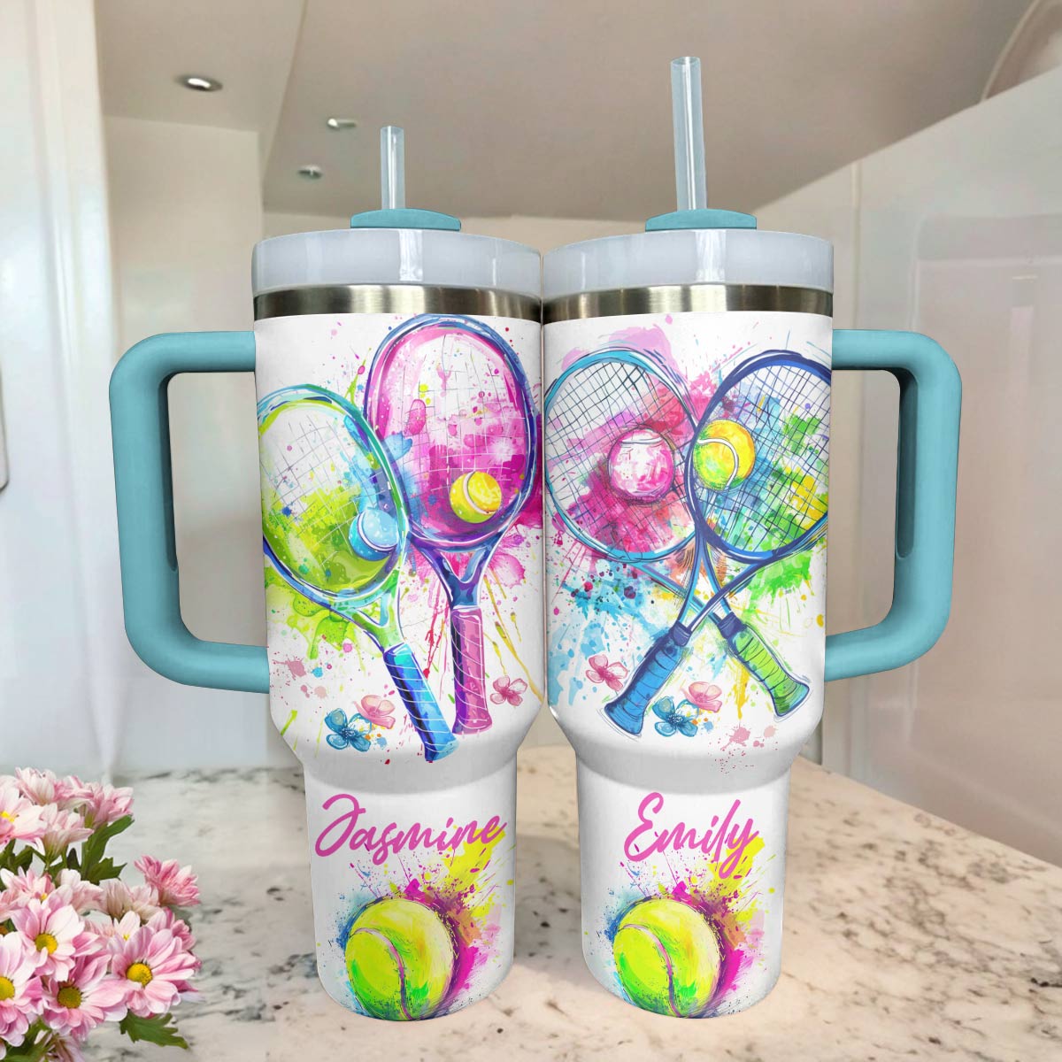 Lorva Personalized Tumbler Tennis Colorful Splash