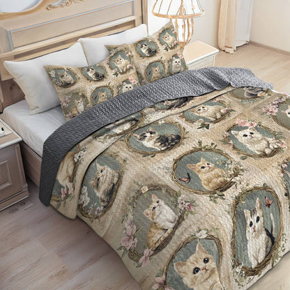 Lorva All Season Quilt 3-Piece Set Cute Floral Cats