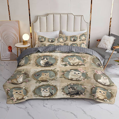 Lorva All Season Quilt 3-Piece Set Cute Floral Cats