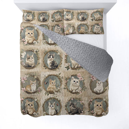Lorva All Season Quilt 3-Piece Set Cute Floral Cats