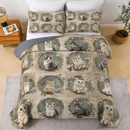 Lorva All Season Quilt 3-Piece Set Cute Floral Cats