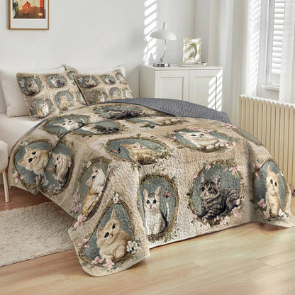 Lorva All Season Quilt 3-Piece Set Cute Floral Cats