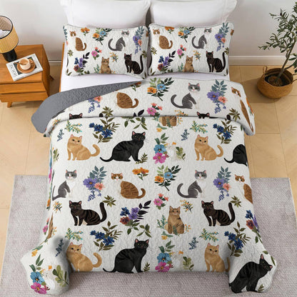 Lorva All Season Quilt 3-Piece Set Cute Floral Cats