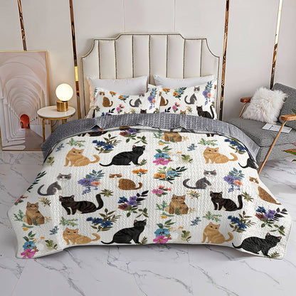 Lorva All Season Quilt 3-Piece Set Cute Floral Cats