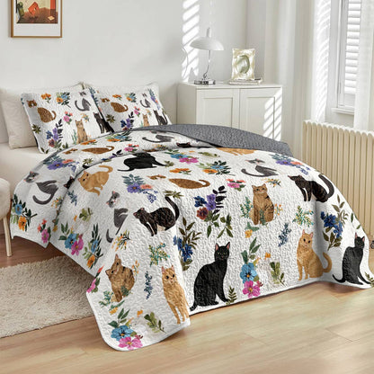 Lorva All Season Quilt 3-Piece Set Cute Floral Cats