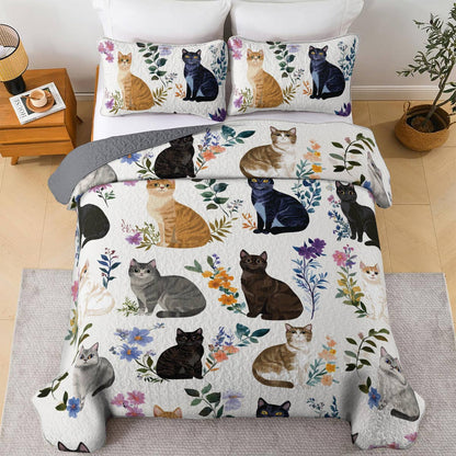 Lorva All Season Quilt 3-Piece Set Charming Floral Cats