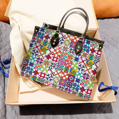 Lorva Leather Bag Colorful Quilting Blocks